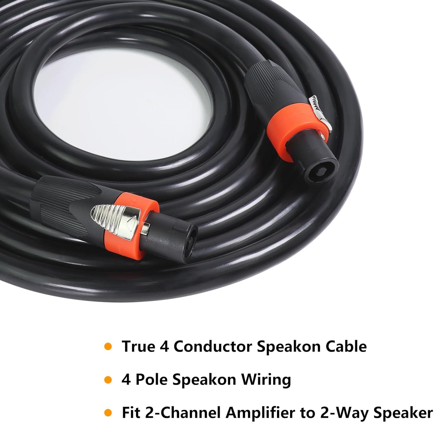 25 Feet Pack of 2 True 4 Conductor Speakon Cable - 4 Pole Speak-ON to SpeakON Cables - 12 AWG Heavy Duty PA DJ Stage Amplifier to Cabinet Wiring with Twist Lock (25 Ft., 2-Packs)