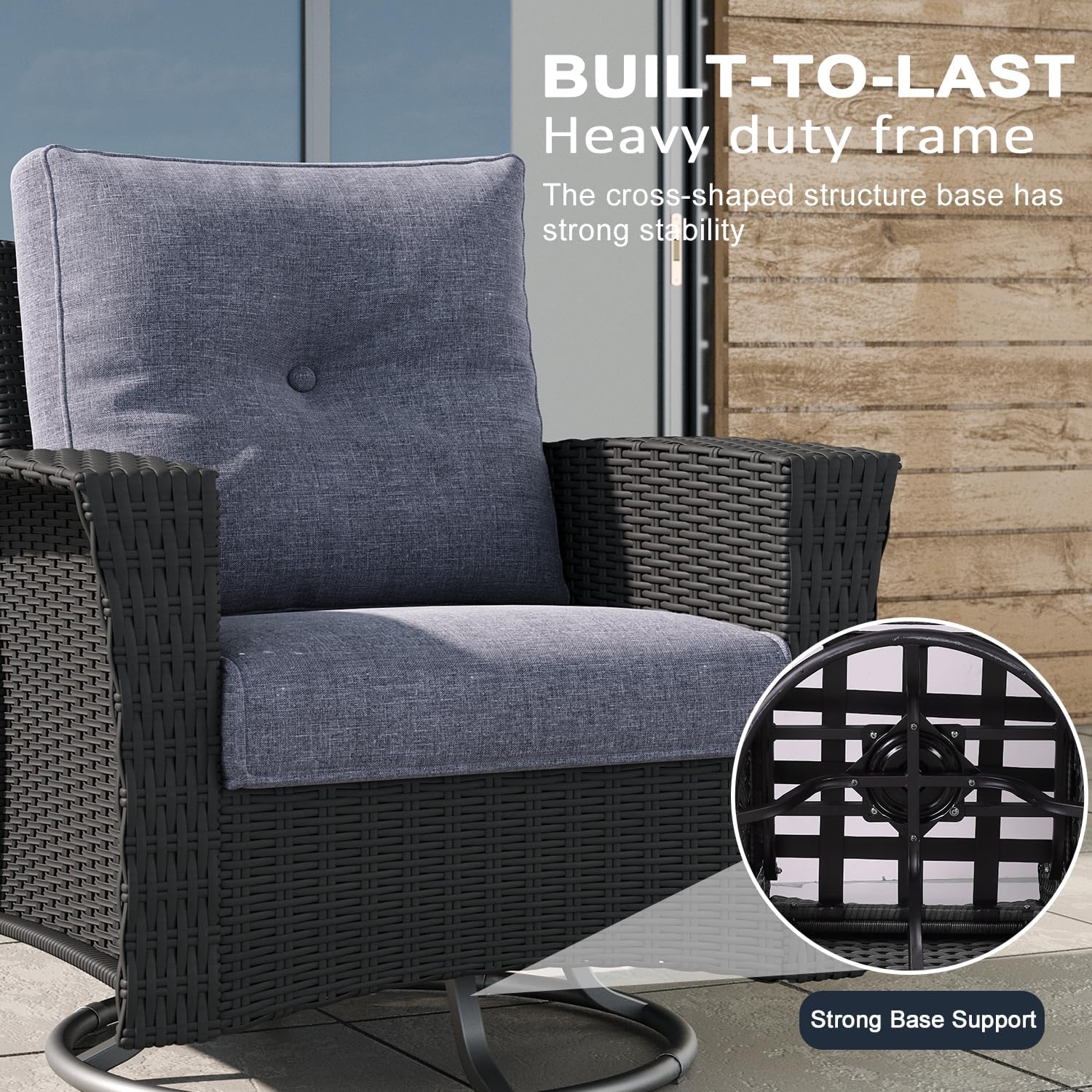 LayinSun 10 Piece Wicker Patio Furniture Set with Fire Pit Table, Classis Outdoor Conversation 360 Degree Swivel Chairs Set with Coffee Table