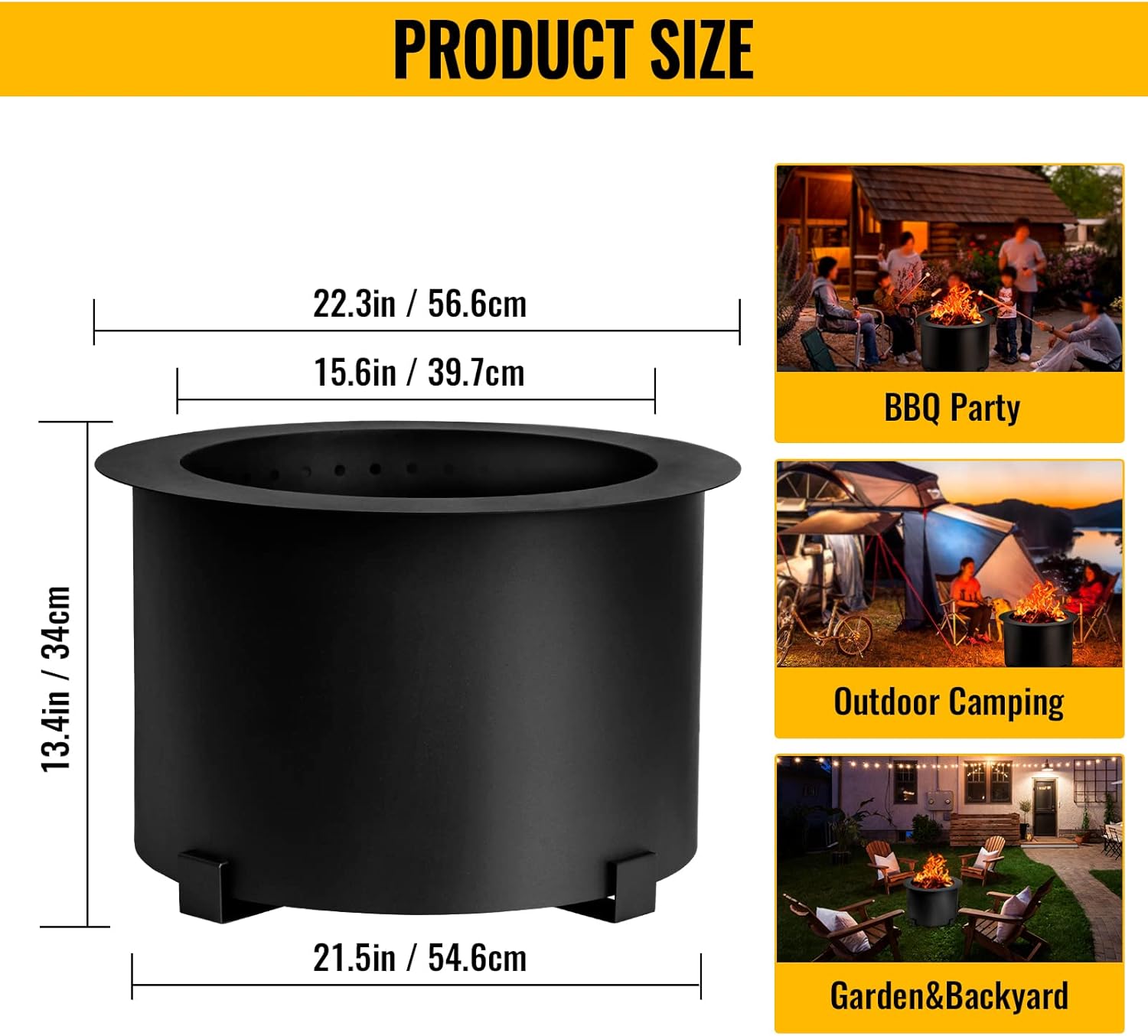 21.5 Inch Smokeless Fire Pits Large Wood Burning Fire Pit Carbon Steel Stove Bonfire Fire Pit Portable Outdoor Fire Bowl for Picnic Camping Backyard