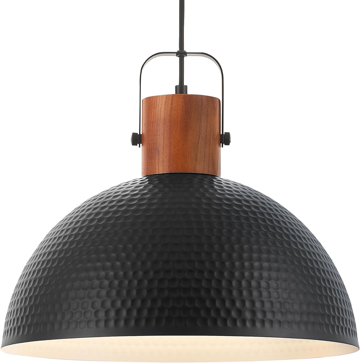 ELYONA 16 Inch Ash Wood Hammered Pendant Light Fixtures, Large Metal Dome Ceiling Hanging Lamp, Industrial Chandelier for Kitchen Island, Bar, Farmhouse, Dining Table, Hallway, Modern Black