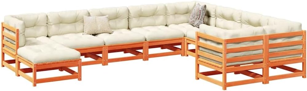 Large Modular Garden Sofa Set, Wax Brown Solid Pine Wood, Outdoor Patio Furniture for 9 People, Balcony Terrace Lounger