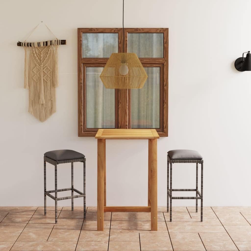 Patio Set 3 Piece Patio Bar Set with Cushions Gray