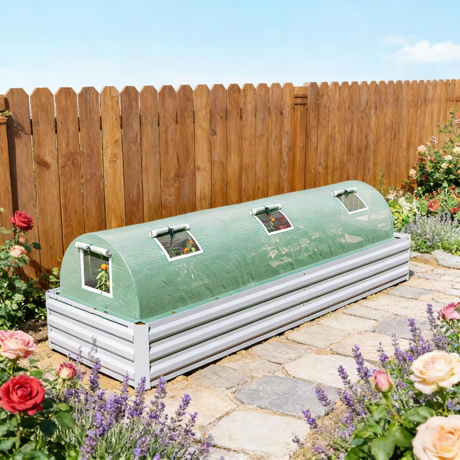 Portable Plant Hot House for Vegetables, Flowers & Fruit, Mini Greenhouse with 5 Roll-Up Mesh Windows & PE Cover, Steel Frame for Garden, Backyard, Patio, Balcony & Porch