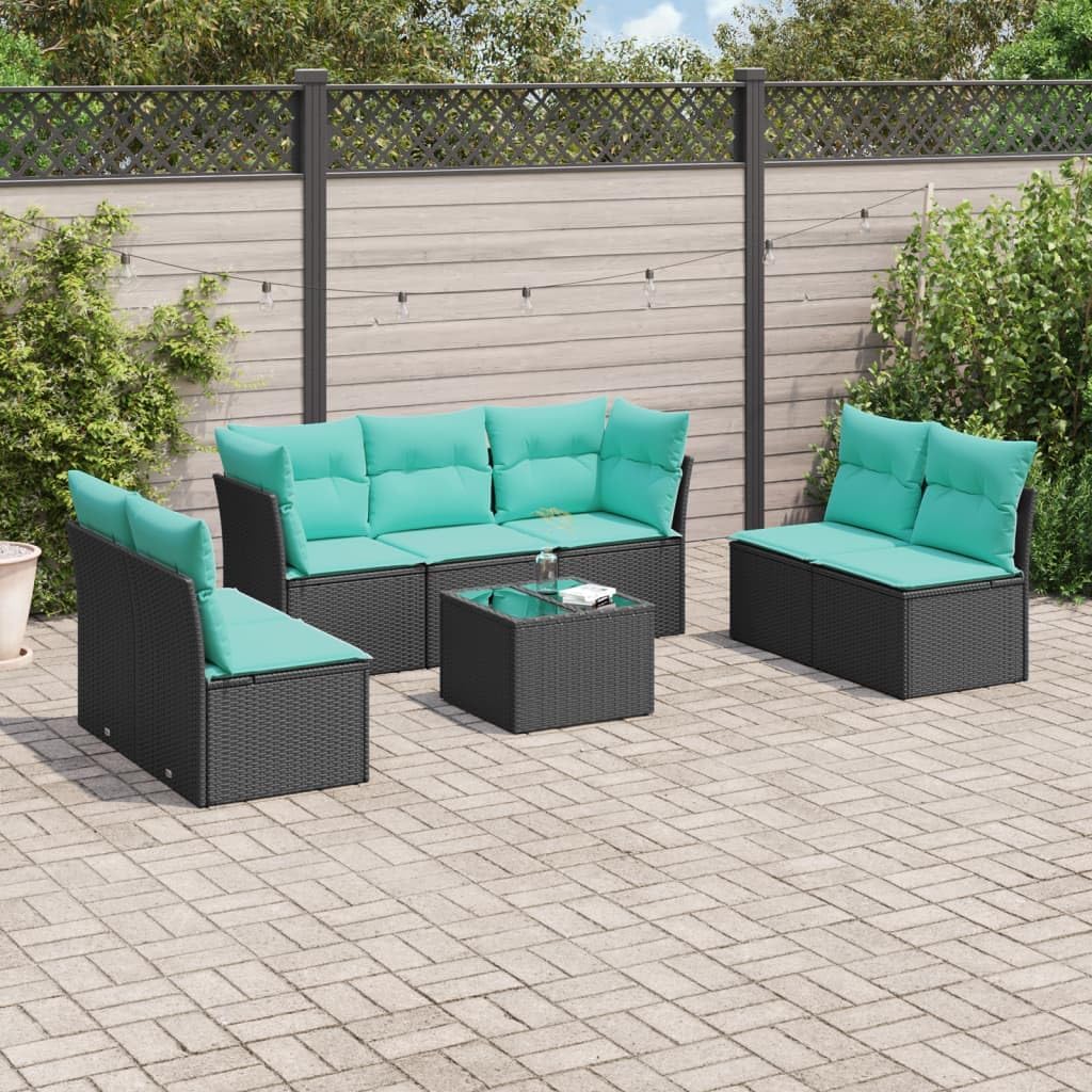 8 Piece Patio Sofa Set with Cushions, Black Poly Rattan Outdoor Furniture, Modular Design for Backyard, Terrace, Garden