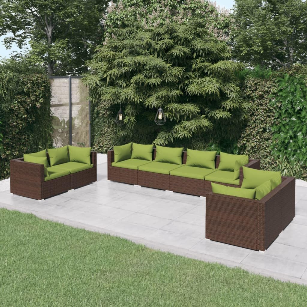 8 Piece Patio Lounge Set with Cushions Poly Rattan Brown,Exquisite Patio Lounge Set: Comfort, Durability, and Modularity for Outdoor Living Patio Furniture Sets, Outdoor Furniture Sets