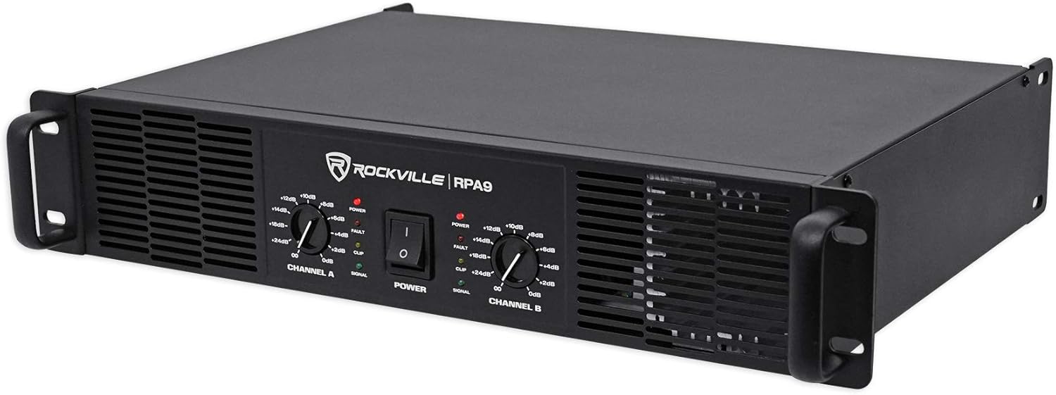 Rockville RPA9 3000W Peak/800W RMS 2 Channel Power Amplifier, High Output, Durable Build, Versatile Inputs, for DJs and Pro Audio