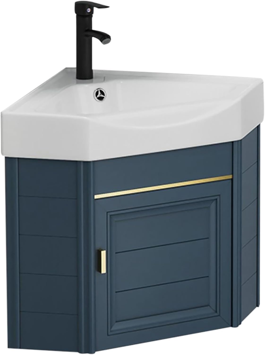 Ceramic Wall Mount Sink Corner Mounted Bathroom Cabinet Set with Drainer Unit and Cold Hot Water Pipe Faucet for Small Space Laundry Room,38x38x42cm