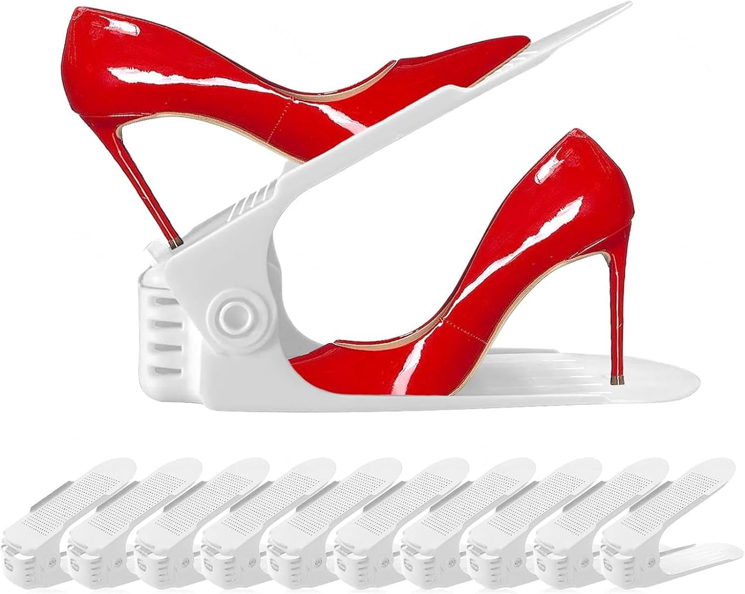 Shoe Stackers for a Pair of Shoes, Adjustable Shoe Stackers, Double Deck Shoe Stacker for Shelf Closet Floor,White-30