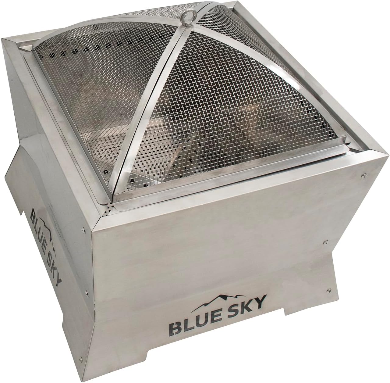 Blue Sky Outdoor Living Fire Pit Accessories - 19.30 x 7.50 Square Domed Stainless Steel Spark Screen & Screen Lift with 304 Stainless Steel Finish & Fits Stainless Steel Square Peak