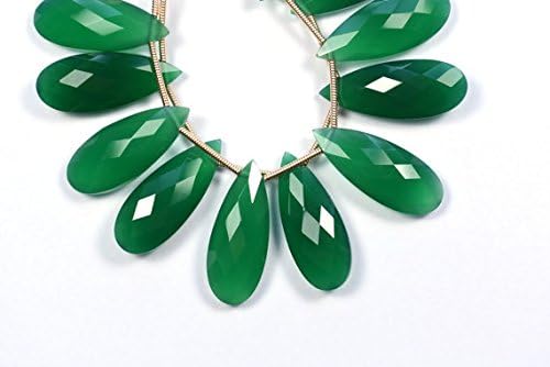 3 matched pairs 10x25mm natural green onyx faceted pear briolettes beads-pair beads