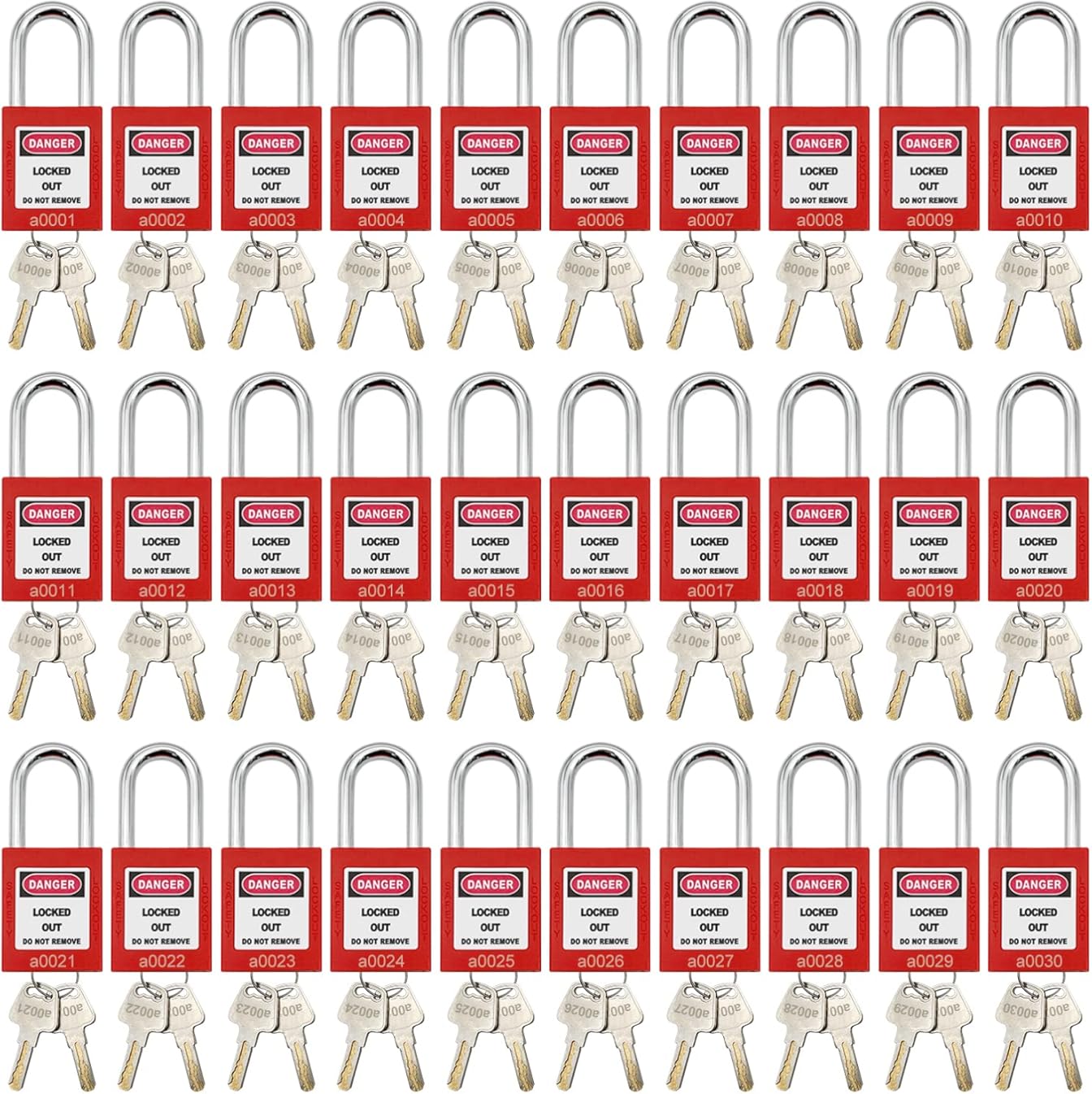 SAFBY Lockout Tagout Lock 30 pcs Set Loto Product Safe Padlocks for Lock Out Tag Out Stations and Devices (30 Lock Red, Key Alike)