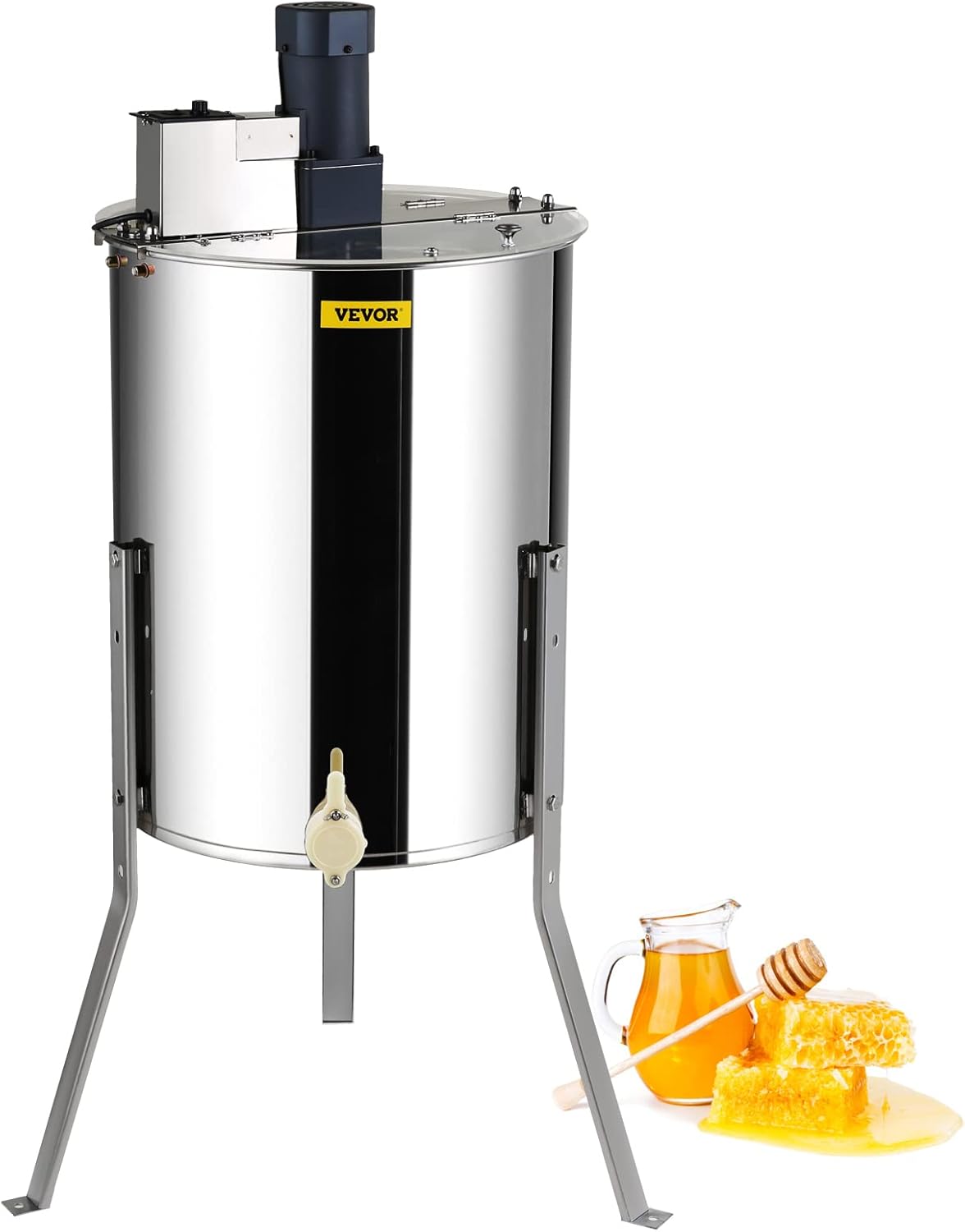 VEVOR Electric Honey Extractor, 4/8 Frame Stainless Steel Beekeeping Extraction, Honeycomb Drum Spinner with Transparent Lid, Apiary Centrifuge Equipment with Height Adjustable Stand, Silver