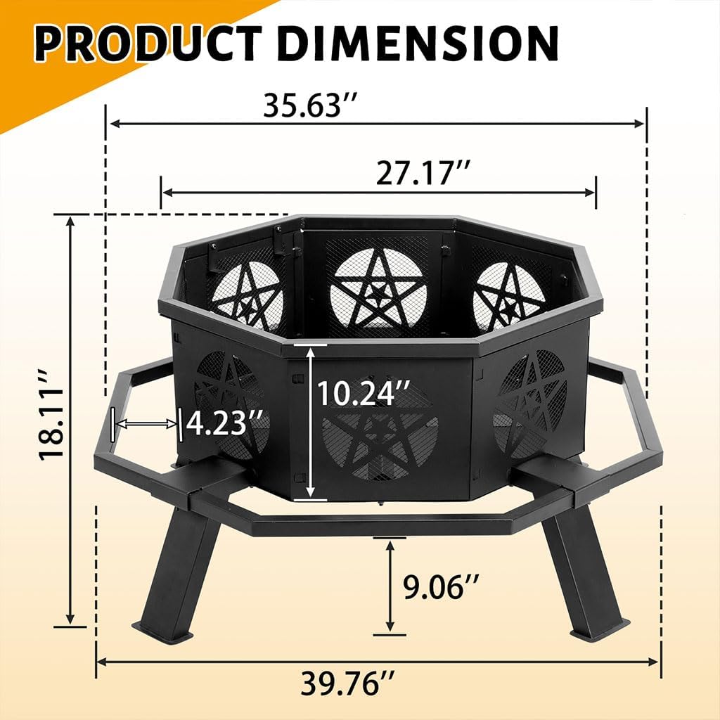 Fire Pit Ring, Heavy Duty Metal Wood Burning Fire Pits with Barbecue Fire Ring, 40-in Outer/36-In Inner Diameter Large Round Smokeless Firepit Insert, for Outdoor Patio Yard Garden