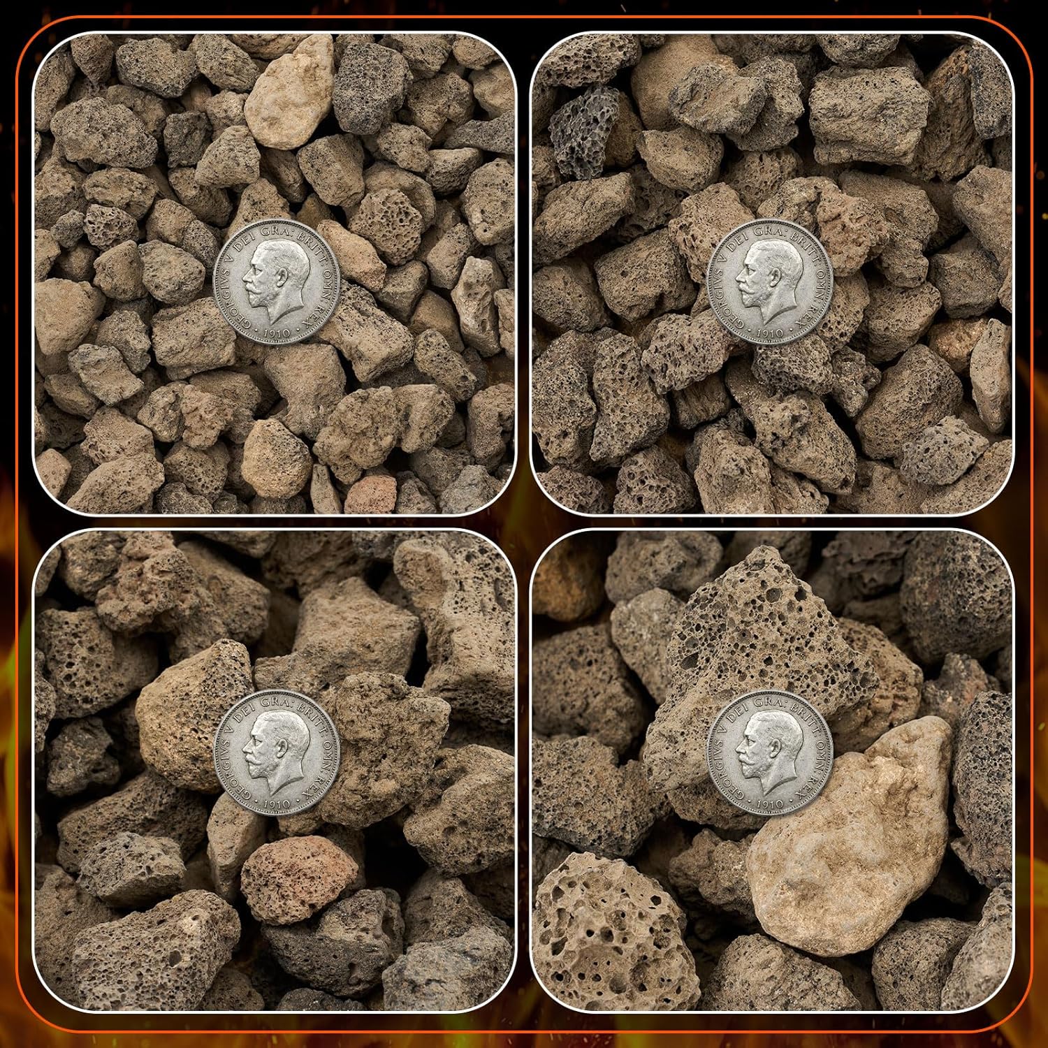 Sasylvia 12 Pcs Ceramic Logs Fireplaces Grate and 10 Lbs 0.8-1.6'' Lava Rocks for All Types of Gas Inserts, Ventless, Gel, Propane, Ethanol, Indoor or Outdoor Fireplaces Fire Pits Decorative