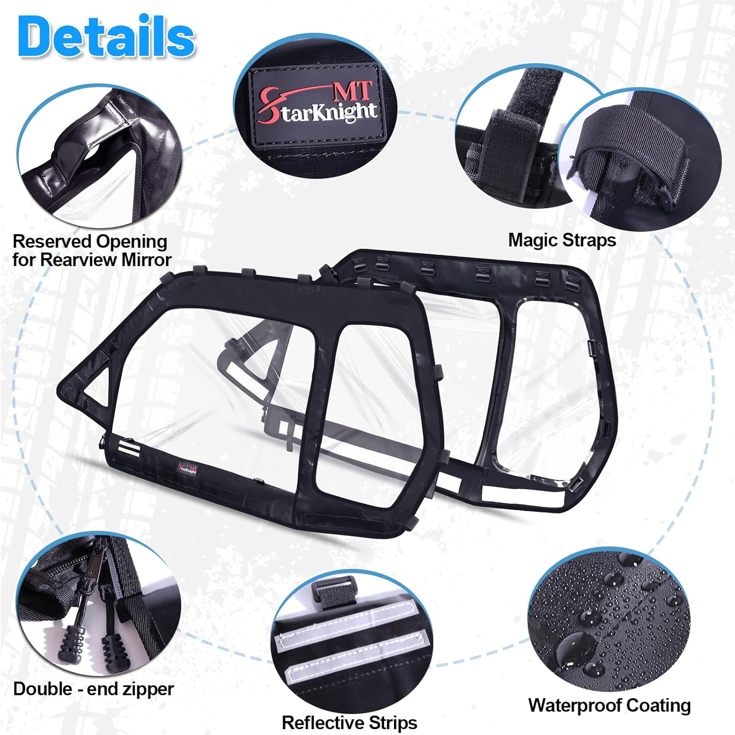StarknightMT RZR 1000 XP Cab Enclosure Upper Doors, RZR 2 Seat Soft Side Windows With Zipper Vent Compatible With Polaris 2014-2023 RZR 1000 XP/900/XP TURBO/S 1000 RZR 1000 XP Accessories
