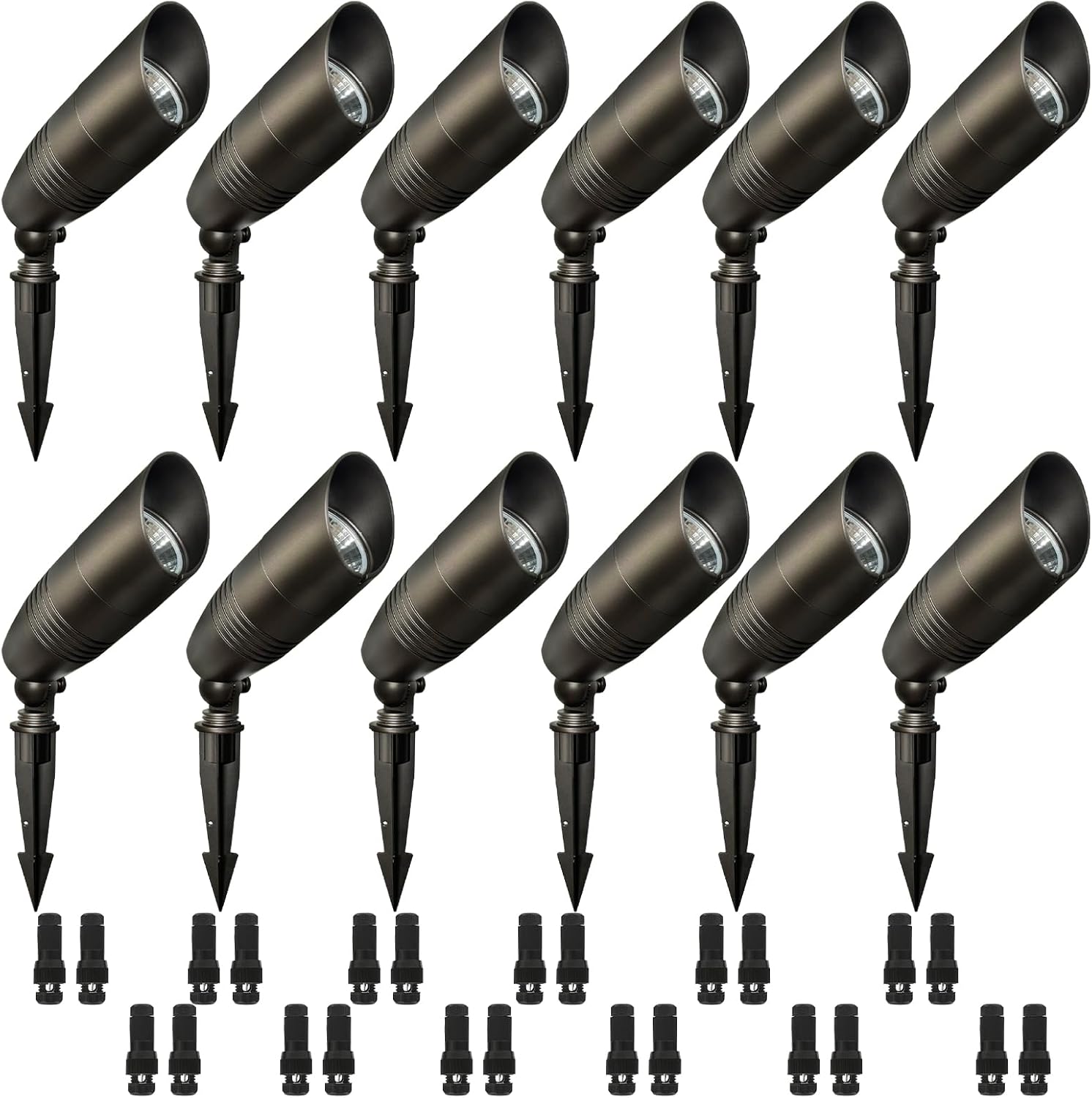 12-Pack Landscape Spot Lights Outdoor, 2700K-5000K Adjustable, 7W 580LM, IP65 Waterproof, CRI 90+, 12V Low Voltage Landscape Lighting for Garden, Yard, Bronze, ETL Listed