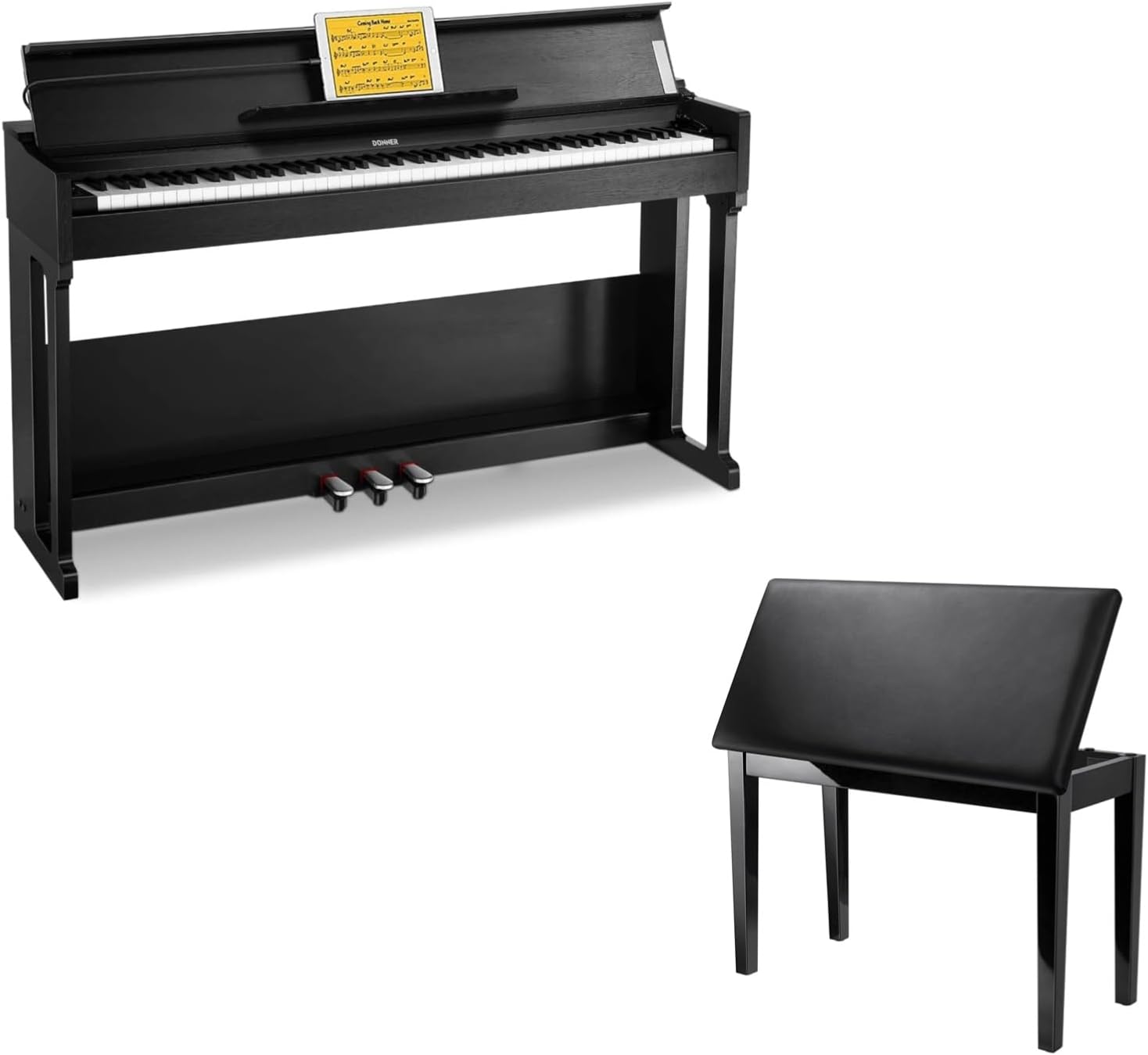 Donner DDP-90 Digital Piano+Donner Duet Piano Bench with Storage