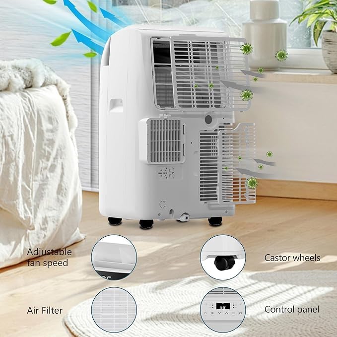 10,000 BTU Portable Air Conditioner, Cools Rooms Up to 450 Sq.Ft, 3-In-1 Floor AC Unit With Dehumidifier & Fan Modes, 24H Timer, Remote Control & Window Kit, Quiet Operation for Bedroom, Office, Home