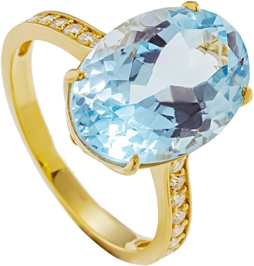 18K Yellow Gold Rings, Womens Wedding Band Topaz 4 Claws Yellow Gold Ring with Diamond for Engagement