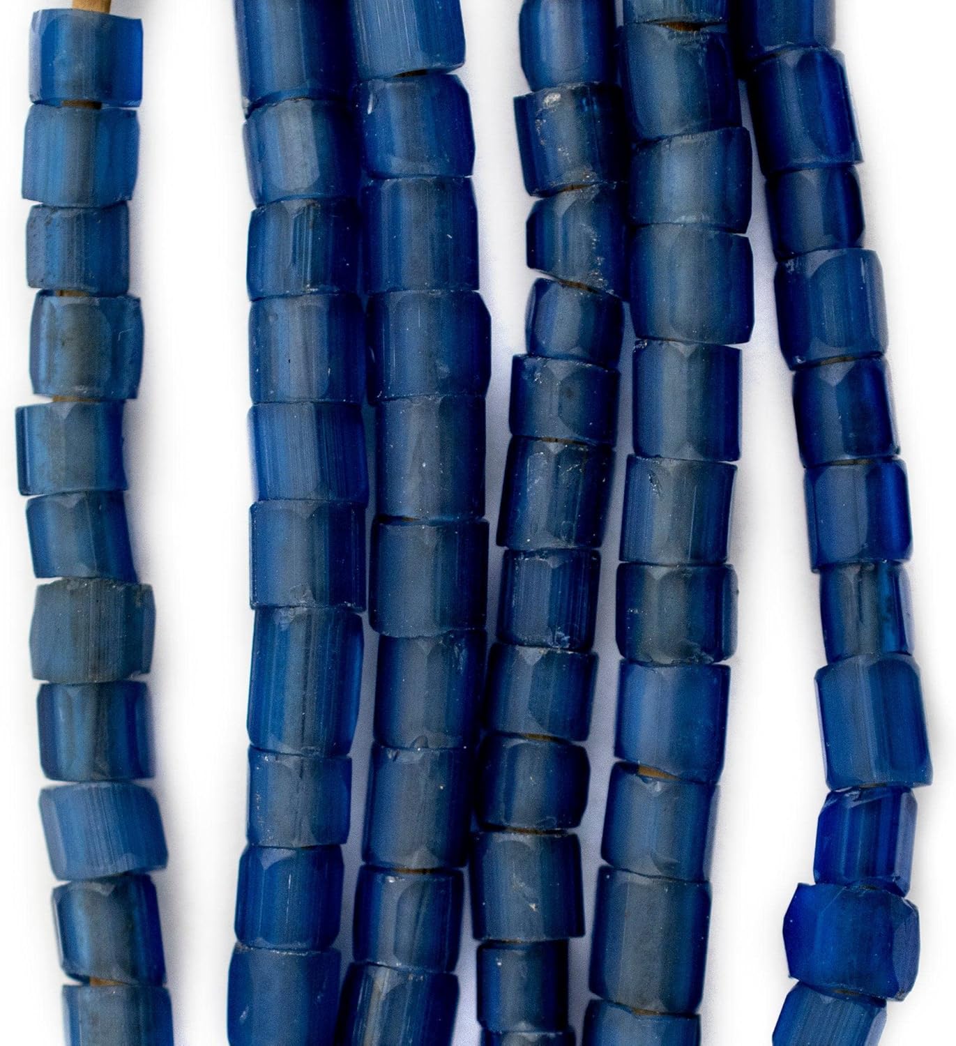 The Bead Chest Old Faceted Russian Blue Glass Trade Beads 5mm Ghana African Large Hole 24 Inch Strand Handmade