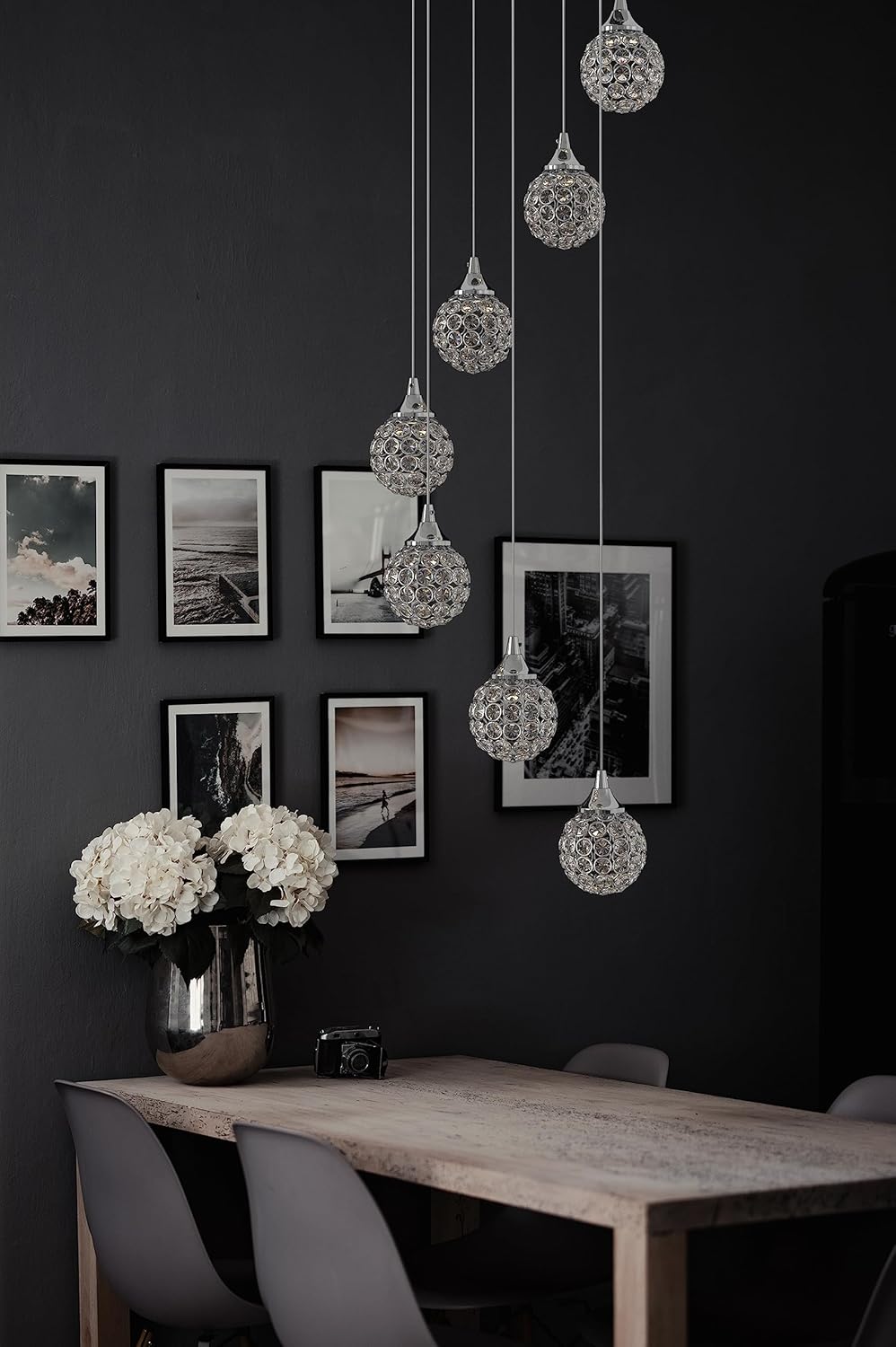 Panta Modern 7-Light Pendant Ceiling Light Fixture, Integrated Led and Premium Crystal Glass, for Kitchen Island, Hallway, Entryway, Passway, Dining Room, Bedroom, Balcony Living Room