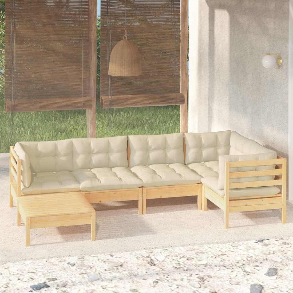6 Piece Patio Lounge Set with Cream Cushions Solid Pinewood,Modular Patio Lounge Set: Pinewood, Outdoor Furniture for Leisure and Relaxation Patio Furniture Sets, Outdoor Furniture Sets