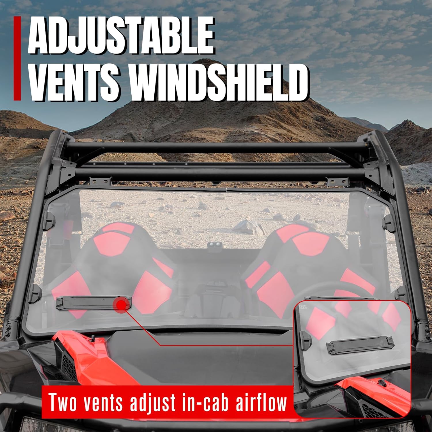 A & UTV PRO Vented Full Front Windshield for 2021-2025 Polaris General 1000 Accessories Hard Coat PC Front Window Replace OEM #‎2884337