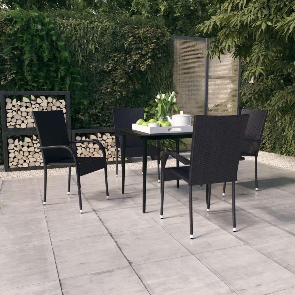 5 Piece Patio Dining Set Black,5Piece Outdoor Dining Set: Black PowderCoated Steel and PE Rattan Patio Table with Glass Top Patio Furniture Sets, Outdoor Furniture Sets