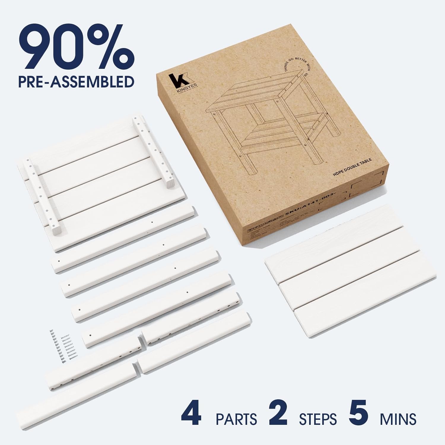 KINGYES Outdoor Side Table Set of 2, Double Layer Adirondack End Table- White