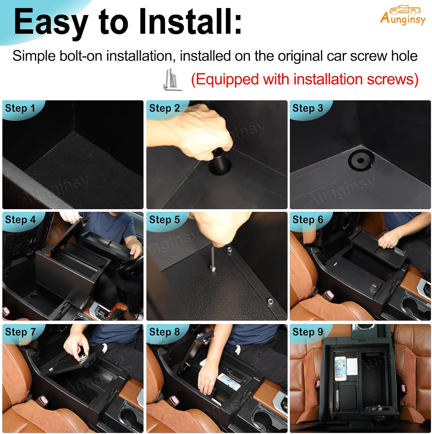 Aunginsy Center Console Lock Safe Box Armrest Storage Compatible with Toyota Tundra 2014-2021, Car Central Control Organizer Tray Vault Security with 3 Digit Combo Password Insert Accessories(Large)