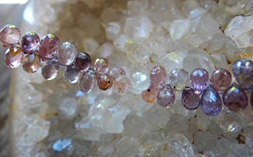 purple to pink shaded spinel | 3d pear teardrop micro faceted briolette beads | 6x4-7x5mm | sets of 16