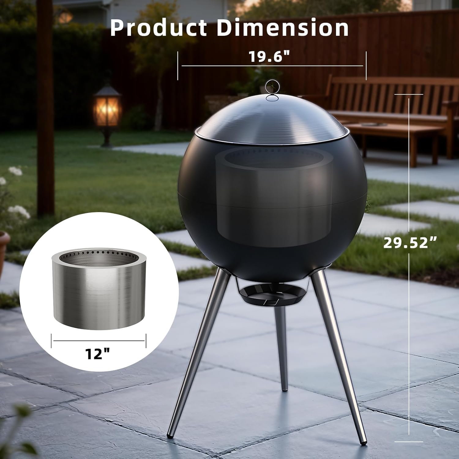 Smokeless Fire Pits for Outside,Solo Bonfire Fire Pit with Removable Ash Pan,304 Stainless Steel Liner Heightening Outdoor Heater, Enhanced Airflow and Easy Cleanup