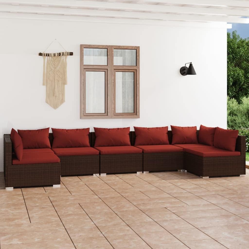 7 Piece Patio Lounge Set with Cushions Poly Rattan Brown,Versatile and Comfortable: Modular Patio Lounge Set with Cushions for Outdoor Relaxation Patio Furniture Sets, Outdoor Furniture Sets