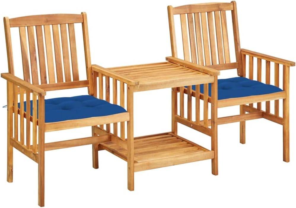 Patio Chairs with Tea Table and Cushions Solid Acacia Wood,Rustic Acacia Wood Bistro Set with Cushions for Garden and Patio Enjoyment Patio Furniture, Outdoor Furniture Sets