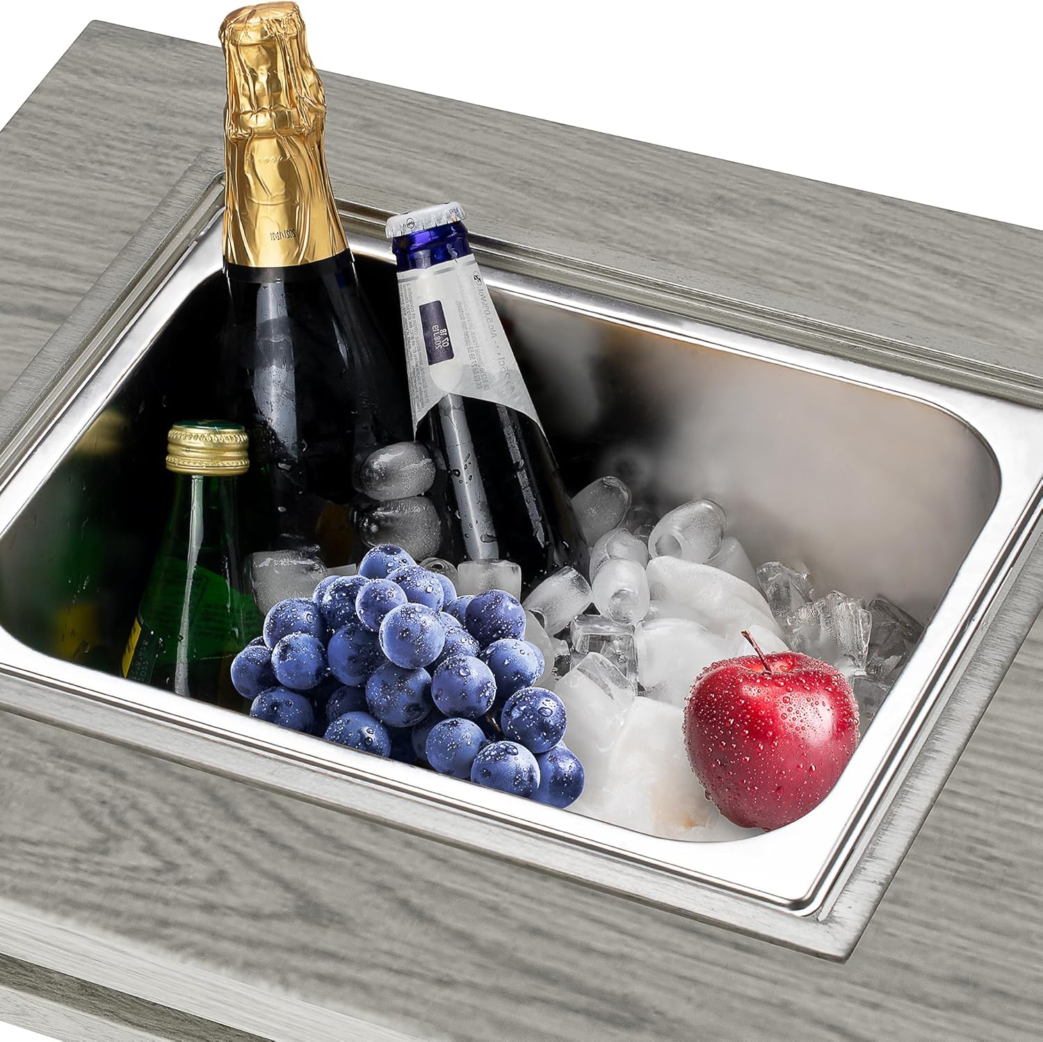 3-in-1 Coffee Table with Ice Bucket and Fire Pit – Beige, Durable Aluminum Table with Wood-Like Grain Design for Outdoor Patio