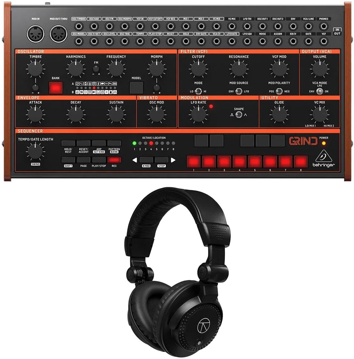 GRIND Hybrid Semi-Modular Synthesizer, Bundle with TAPH100 Studio Monitor Headphones