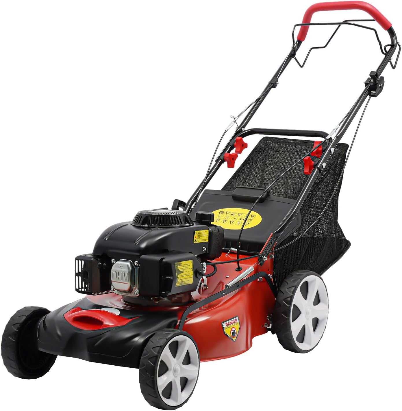 Self Propelled Lawn Mower 140CC 4-Stroke Gas Lawn Mowers 20 Inch Cutting Width Lawn Mower 8 Adjustable Height Gas Powered Lawn Mower 3-in-1 with Grass Collecting Bag