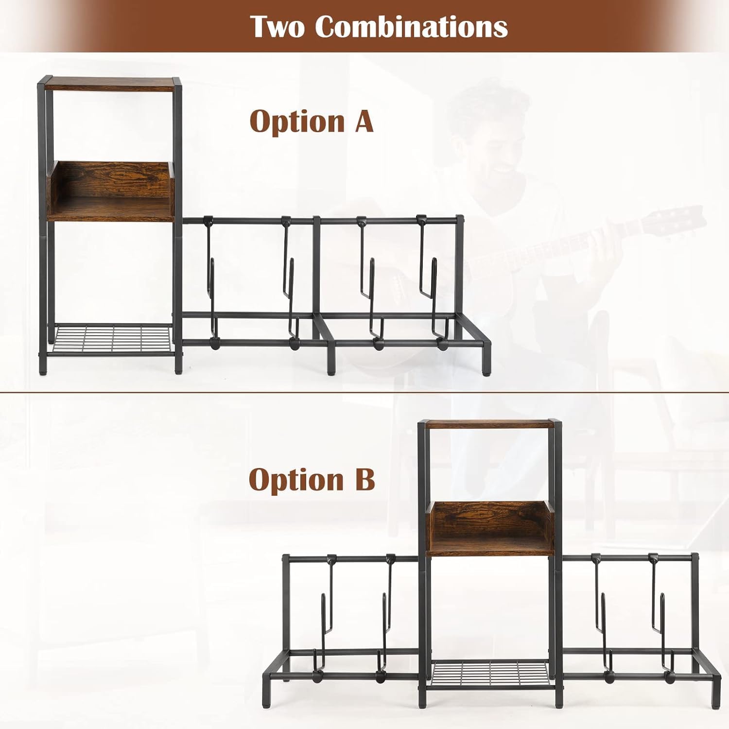 Bikoney Guitar Stand 4 Guitars Holder for Acoustic, Electric Guitar, Bass, Guitar Rack Adjustable for Multiple Guitars, Guitar Accessories Gifts for Men, Guitar Stands Holder Floor Display