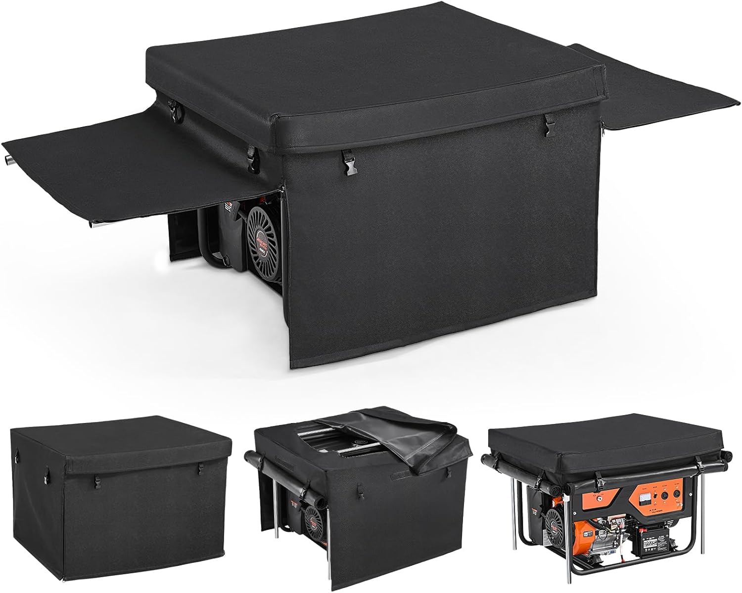 All-Weather Generator Covers for Outside: Generator Covers While Running with Waterproof Expandable Sides and Steel Frame, Fits 4000-13000W Portable Generators, Black