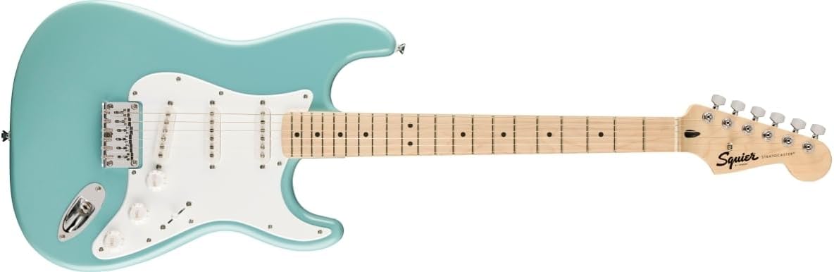 Squier by Fender Limited Edition Sonic® Stratocaster® Electric Guitar HT, Maple Fingerboard, White Pickguard, Tropical Turquoise