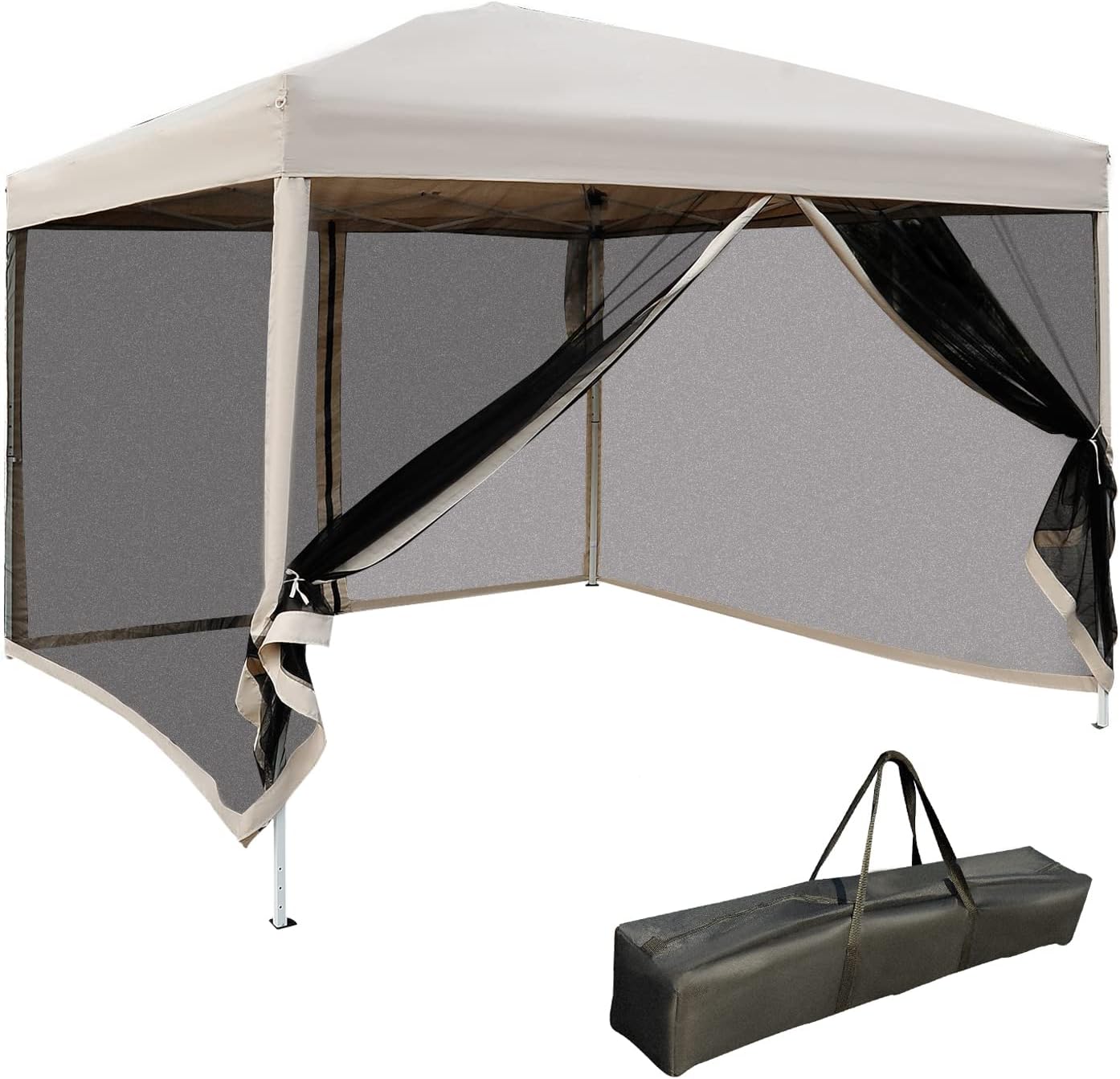 Outsunny 210D Oxford 10' x 10' Pop Up Canopy Tent with Netting, Instant Screen Room House, Tents for Parties, Height Adjustable, with Carry Bag, for Outdoor, Garden, Patio