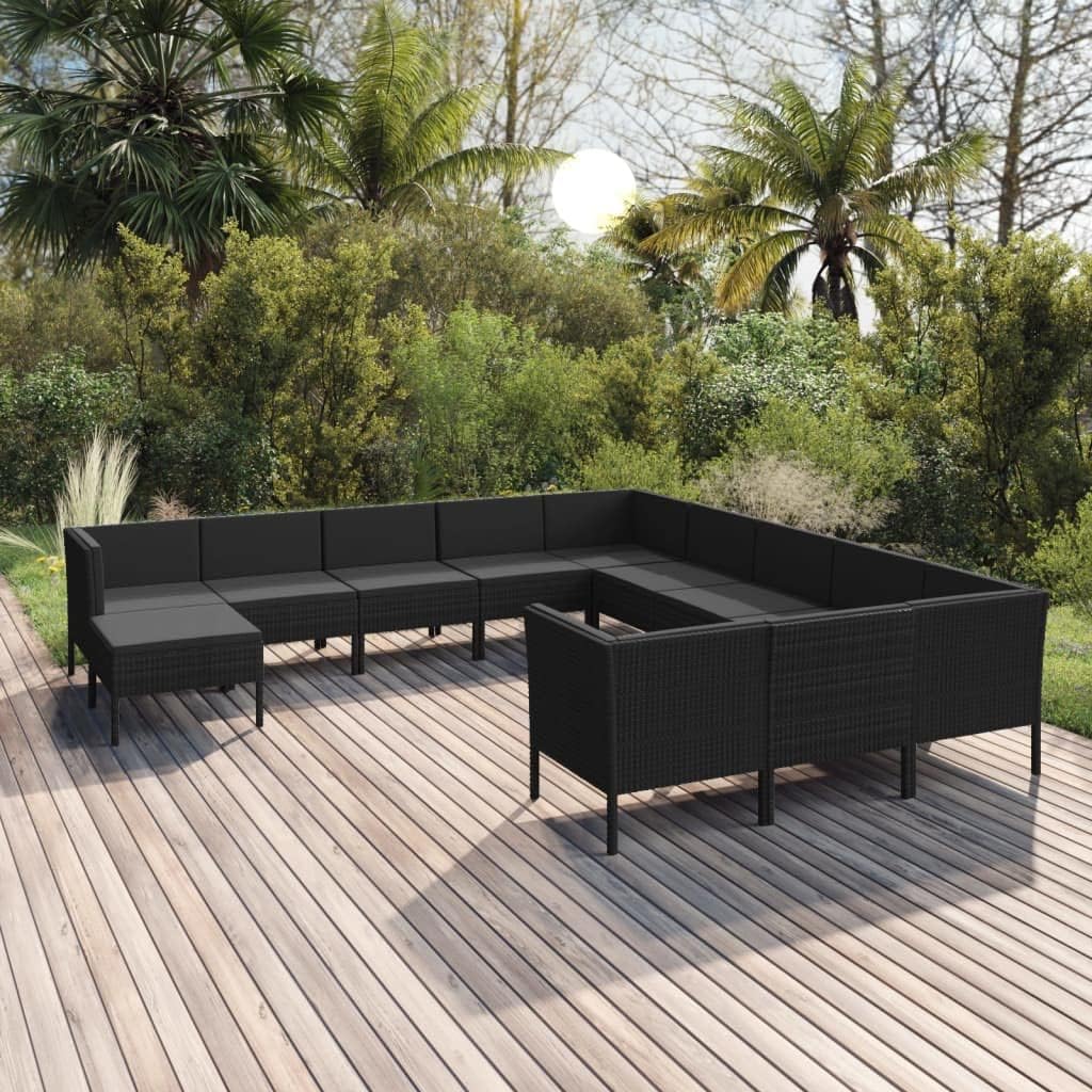 12 Piece Patio Lounge Set with Cushions Poly Rattan Black,Premium Outdoor Lounge Set: Relaxing and Stylish Furniture for Your Patio or Garden Furniture Sets for Patio, Lawn & Garden