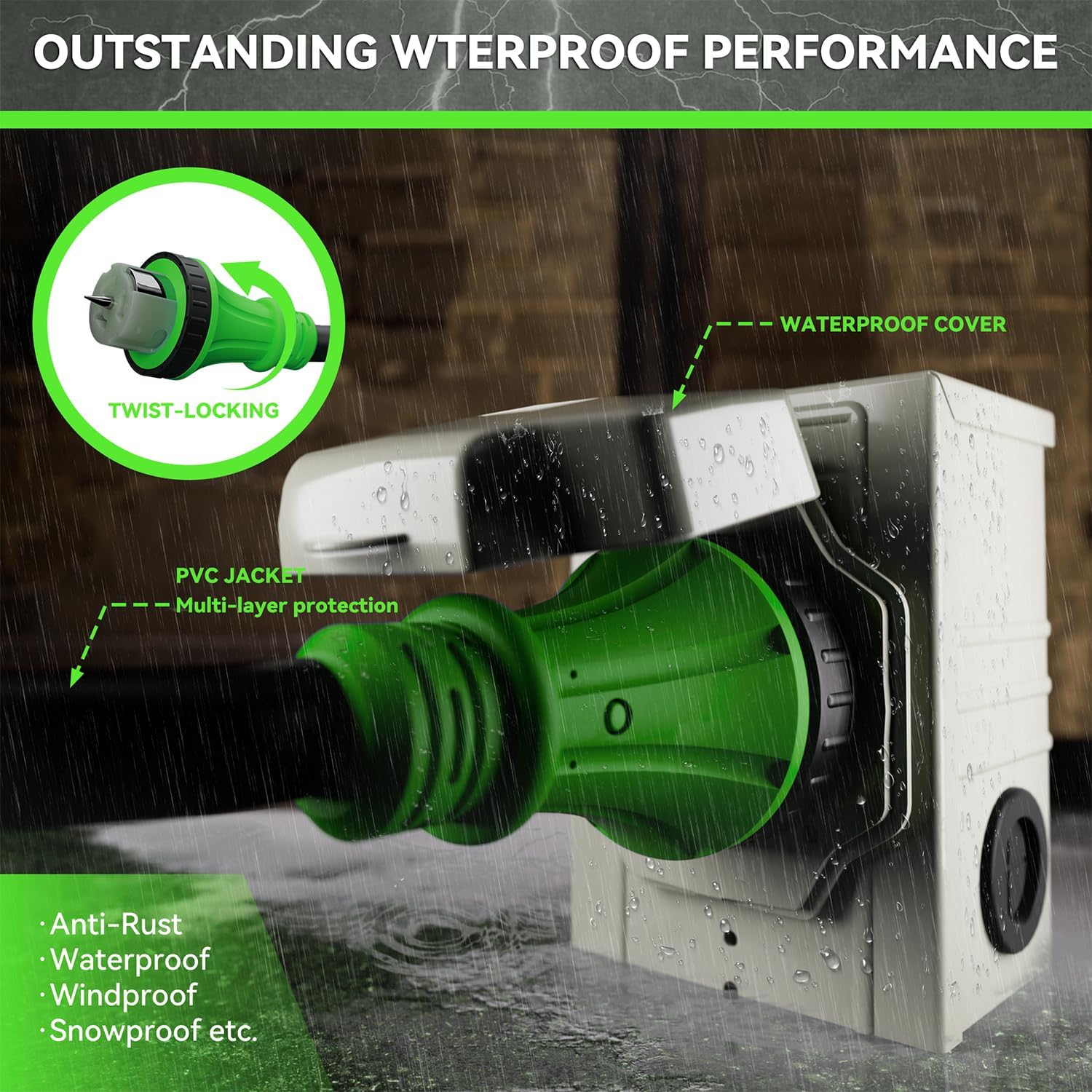 50AMP 15Feet Generator Cord with Pre-drilled Power Inlet Box, 50 Amp 4 Prong, 125V/250V NEMA 14-50P Male to SS2-50R, STW 6/3+8/1 AWG Twist Locking with Inlet Box for Generator to House, UL&ETL Listed