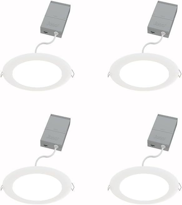 Juno LED Recessed Lights 6 Inch Round Wafer Downlight, 5-in-1 Switchable White Color Temperature, 120 Volts, 6-Inch Ultra-Thin Flat Trim, Matte White, 4-Pack (WF6 SWW5 90CRI MW CP4 M2)