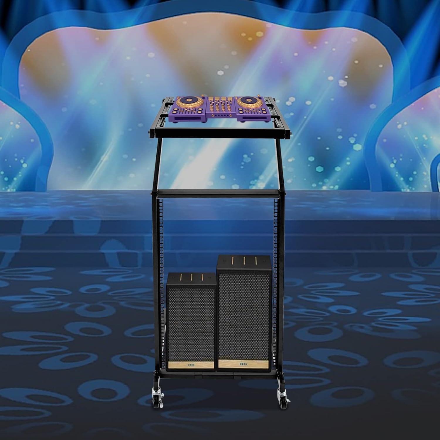 16U Rack Mount, Mixer Case Stand, Studio Equipment Cart, Stage Amp DJ Rolling Suitable for Performance Stages, Weddings, Concert Venues to Place Amplifiers, Processors, Keyboards