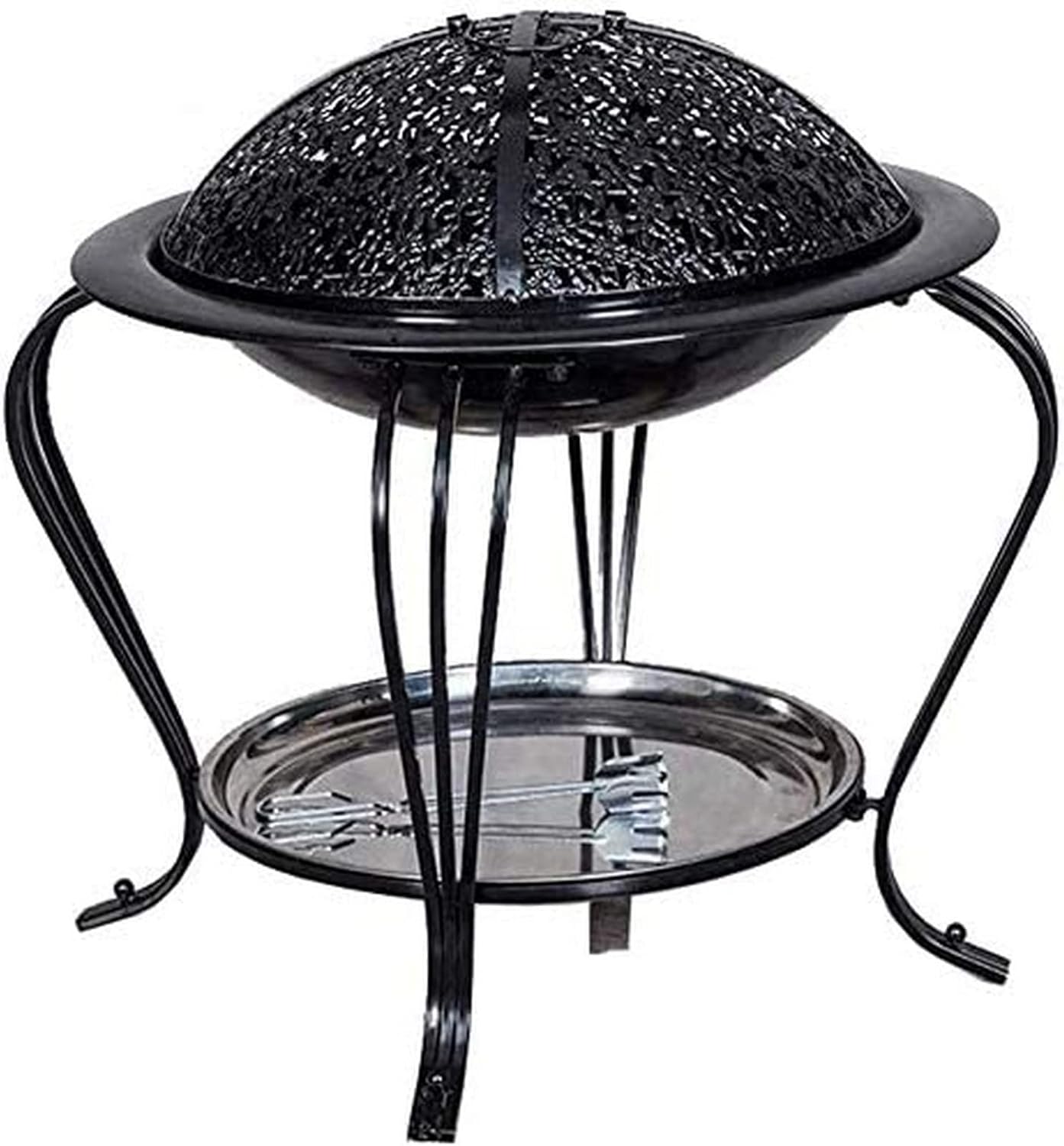 Garden Fire Pit Grill Bowl Grill Barbecue Rack Fire Pits Wood Burning Portable for Garden Patio Fire Pit Bowl with Mesh Spark Screen Cover Heater with Cover BBQ Cooking for Camping Backyard