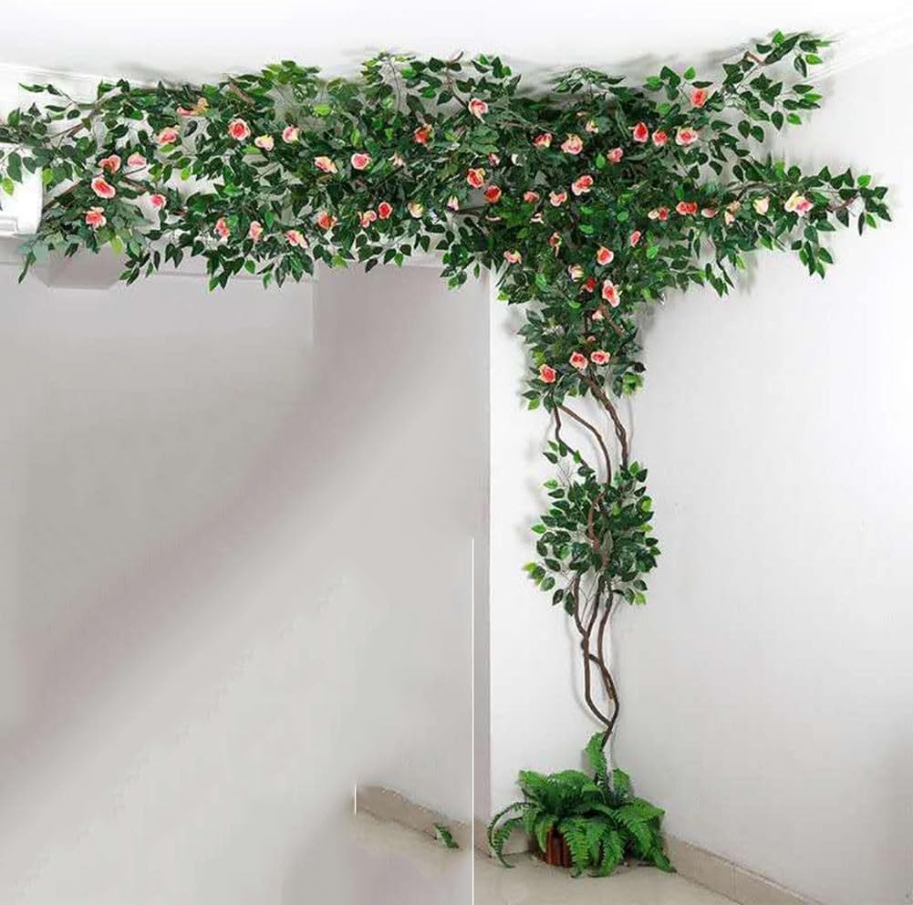Artificial Cherry Blossom Peach Branch Faux Flowers, Rattan Design for Indoor Outdoor Wedding Party Office Decor