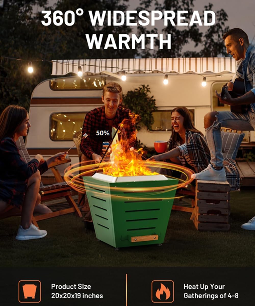 Stainless Steel Smokeless Fire Pit for Outside Outdoor Heaters for Patio with Efficient Wood Burning Design Modern Backyard & Camping Fire Pit for Warmth and Ambiance Green
