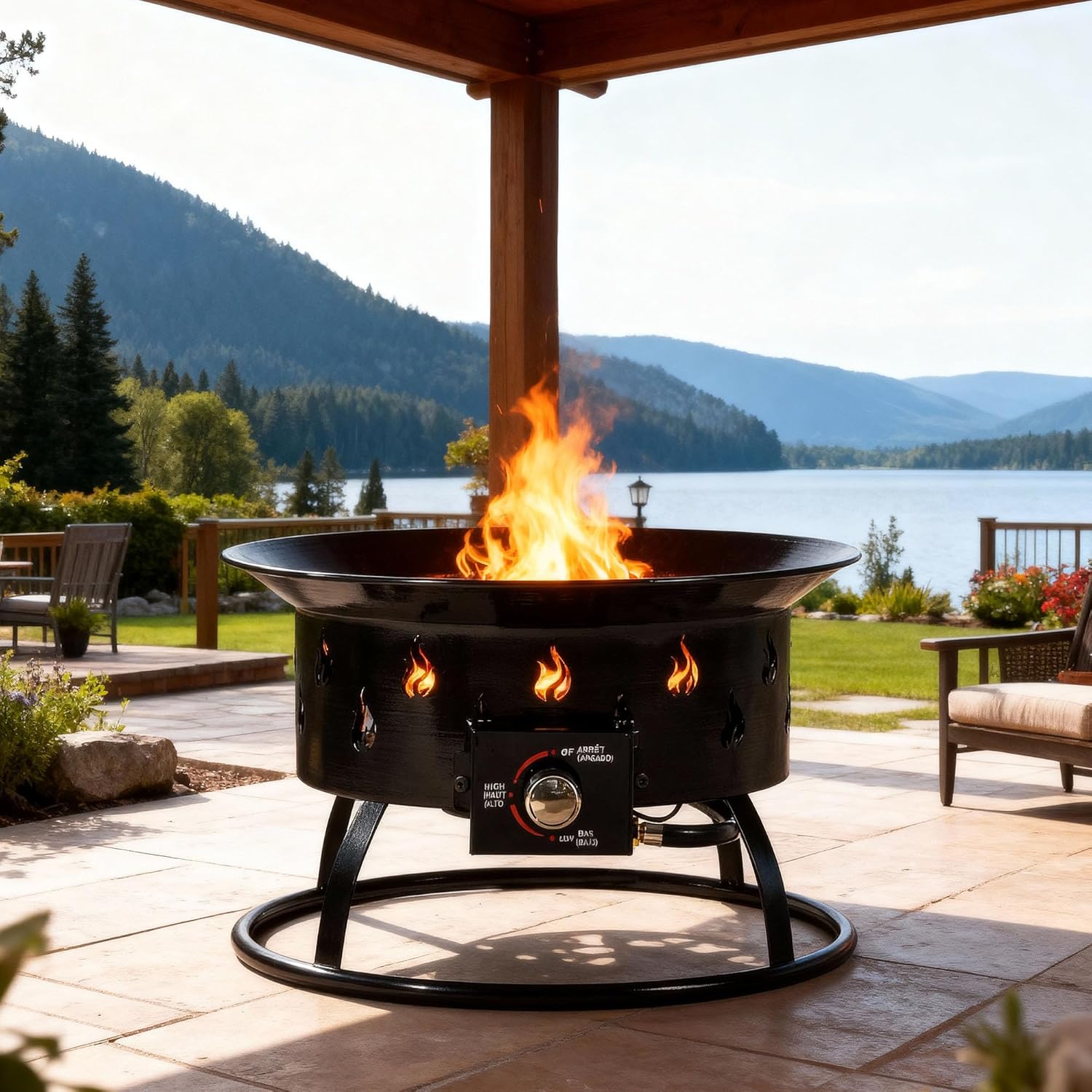 High Output Portable 19 Inch 50000 BTU Propane Fire Pit Smokeless Outdoor Gas Burner with Cover for Backyard Patio and Camping Adventures Black