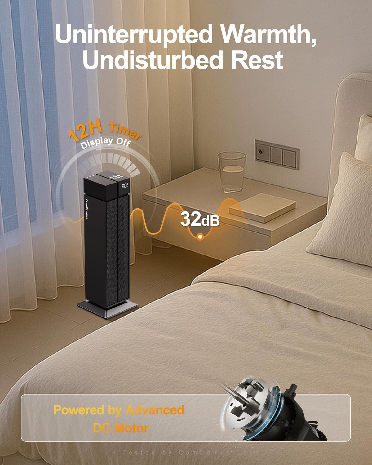 Space Heater Large Room, 25” Electric Room Heaters for Indoor Use with 120° Oscillation, 3 Heat Levels, 3 Modes, Multiple Safety Protections, 12H Timer, Black Ceramic Tower Heater for Bedroom